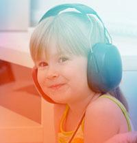 4-year-old boy wearing headphones