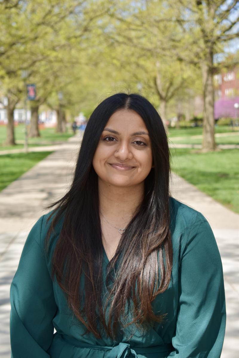I-Health student Anjali Patel stands on the University of Illinois campus.