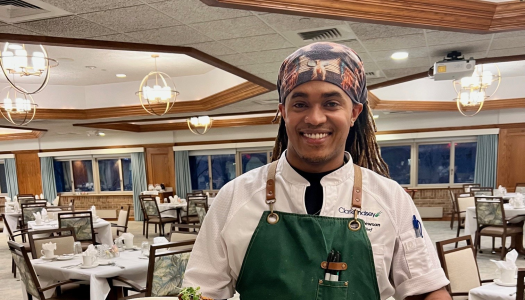 ClarkLindsey's Executive Chef, DeAngelo Newson, presents a special Hanukkah dinner for residents: beef brisket with latkes and sufganiyot. In 2025, ClarkLindsey food personnel will test out culturally diverse seasonings as part of a KCH research project. 